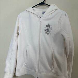 Disney Parks Women's Small Minnie Mouse Ivory Fleece Hoodie Full Zip Stitched
